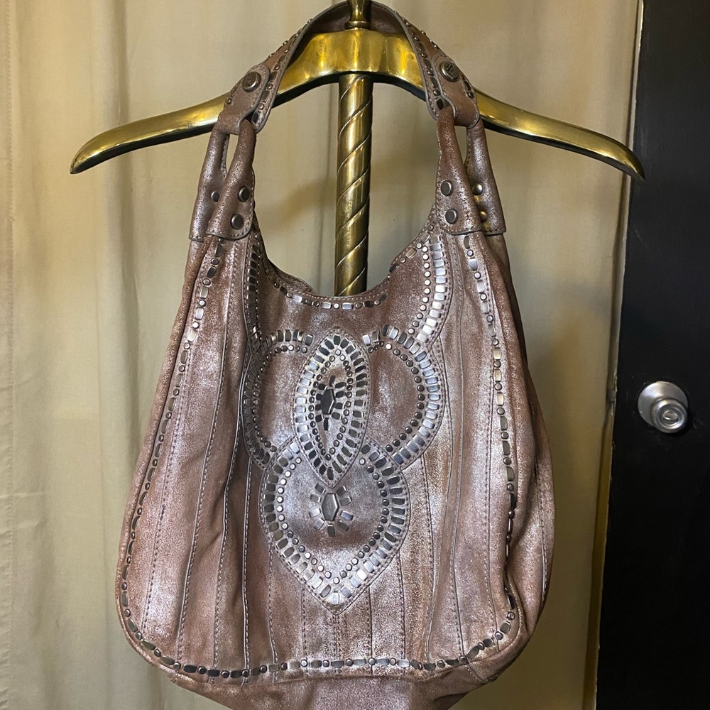 Vintage Lockheart Suede Metallic Studded Hobo Bag